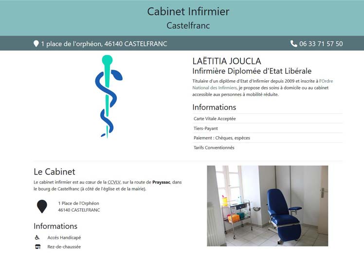 Capture d'écran du site internet HTML/CSS du cabinet infirmier